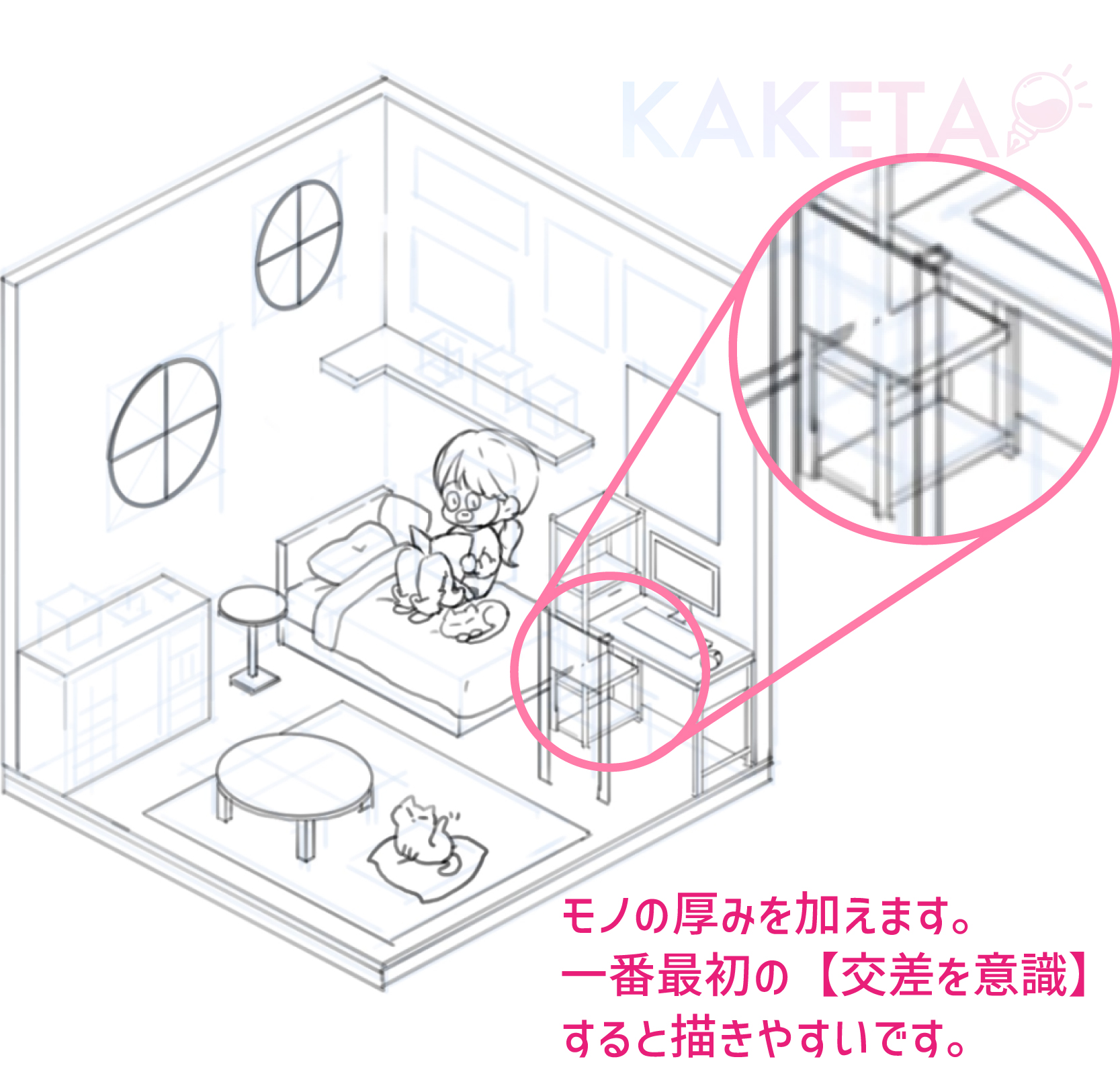 【背景入門】箱庭・ヴィネットイラストの描き方【パース定規練習】 - KAKETA