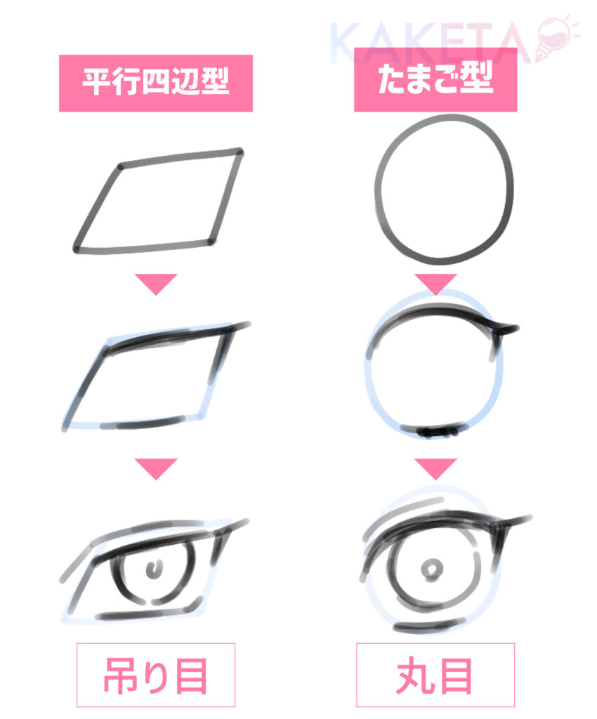 形」で捉える!】目の描き分け方&描くコツ【一覧まとめ】 - KAKETA